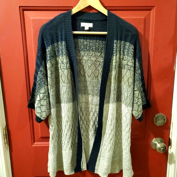 COPY - Blue and cream open front short sleeve cardigan Kim Rogers - Picture 7 of 12